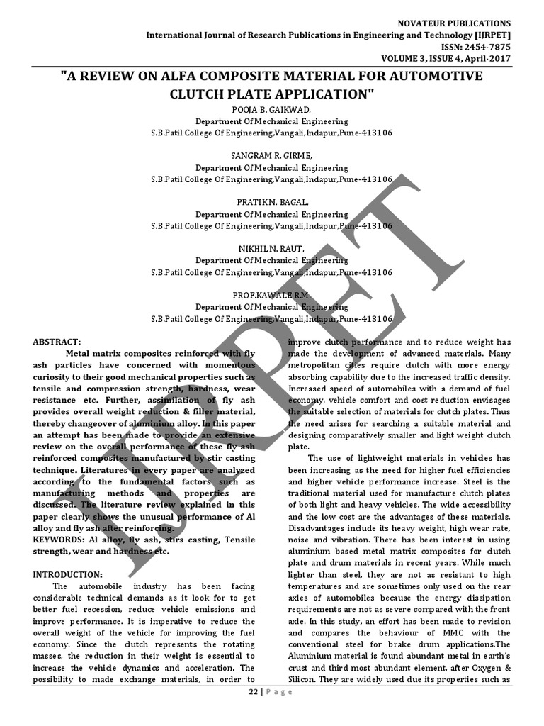 Clutch Plate Design PDF Composite Material Fly Ash