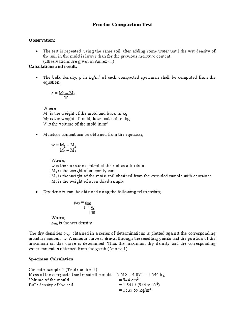 Proctor Compaction Test: Observation | PDF