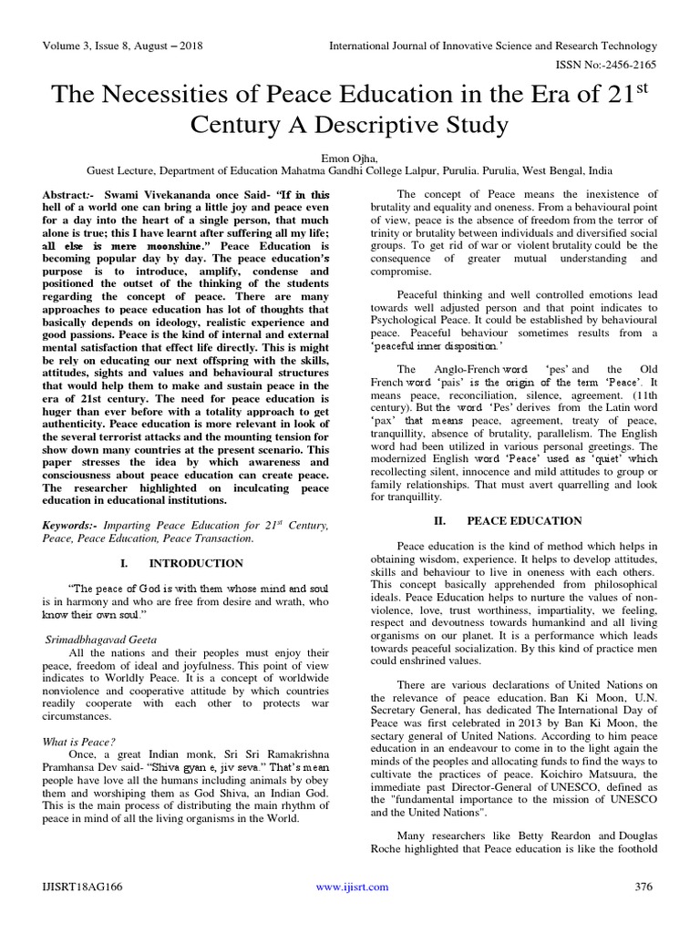 Necessities of Peace Education Today | PDF | Peace | Behavior Modification