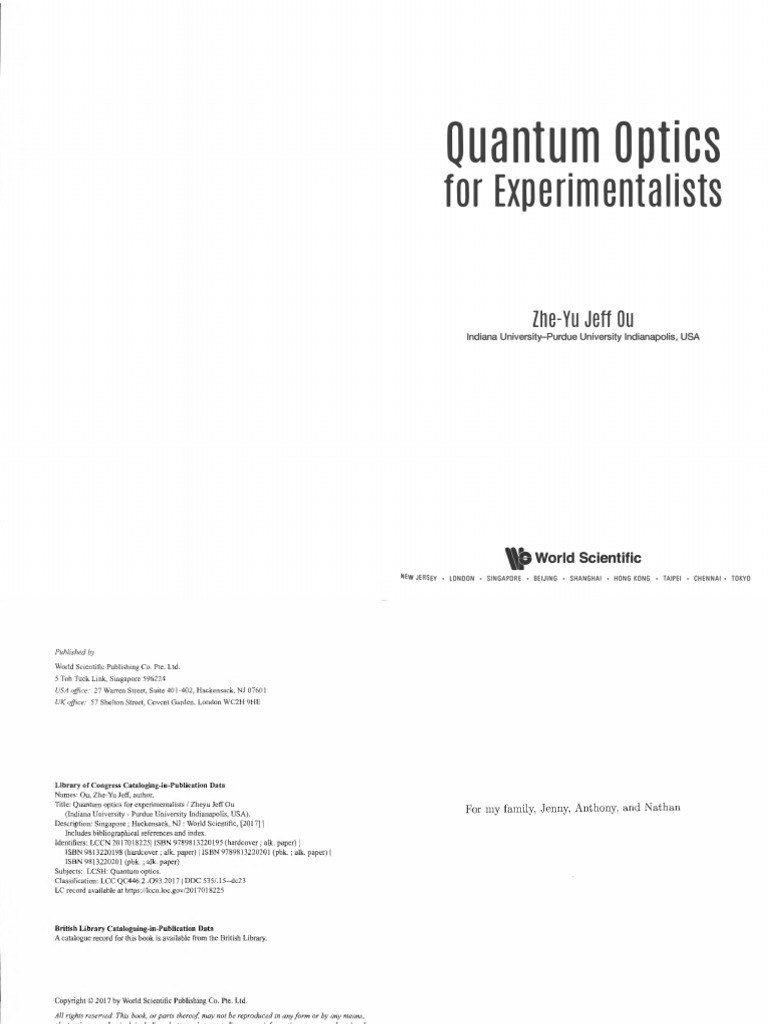 Quantum Optics For Experimentalists | PDF | Photon | Quantum Optics