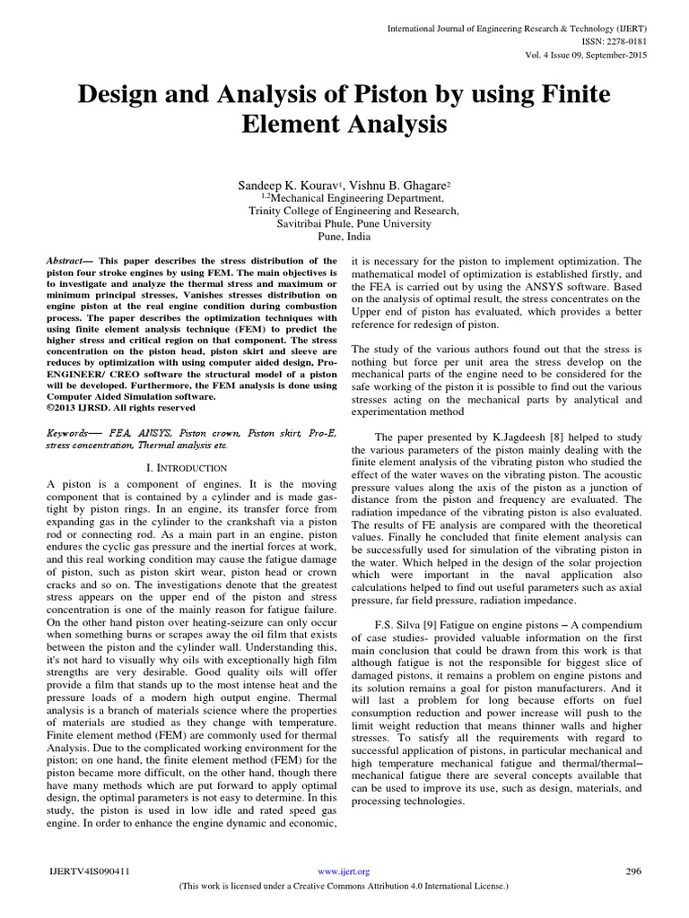 Design and Analysis of Piston by Using Finite Element Analysis | PDF ...