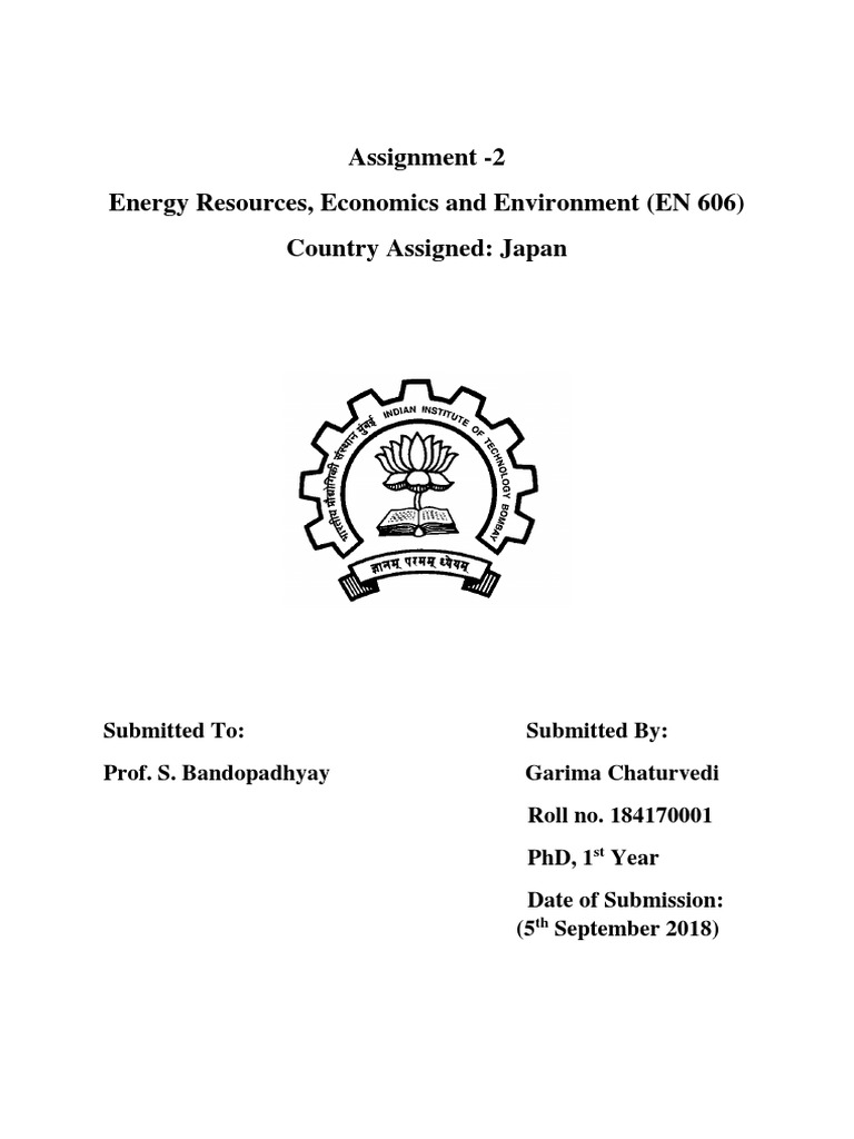 Assignment - 2 Energy Resources, Economics and Environment (EN 606 ...