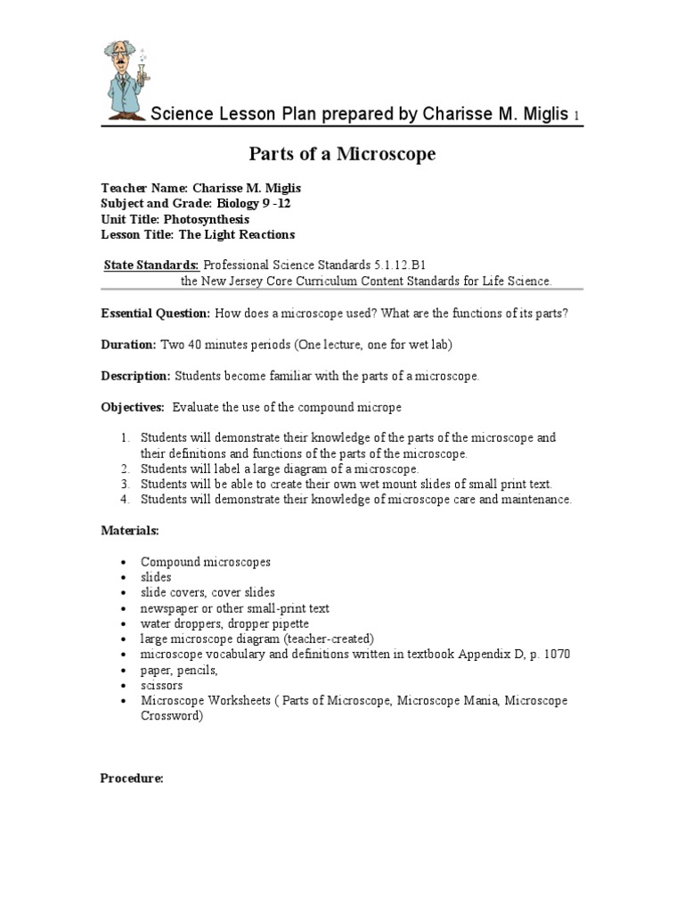 Microscope Lesson Plan for Grades 9-12 | PDF | Microscope | Lesson Plan