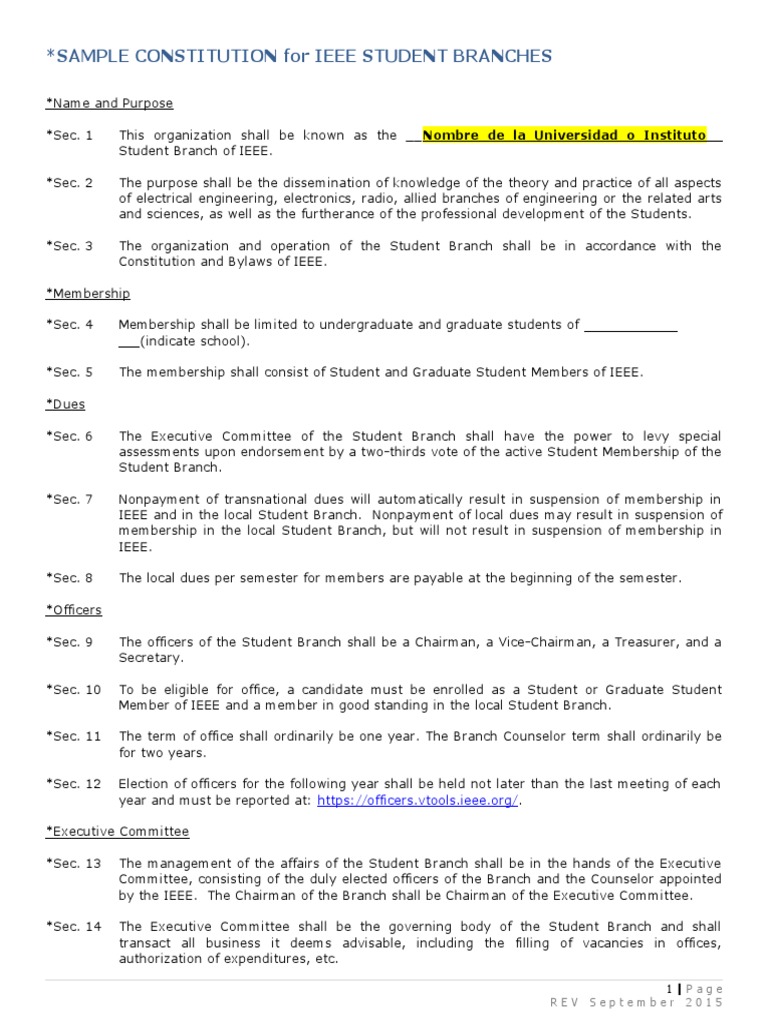 IEEE Student Branch Constitution | PDF | Committee | Chairman