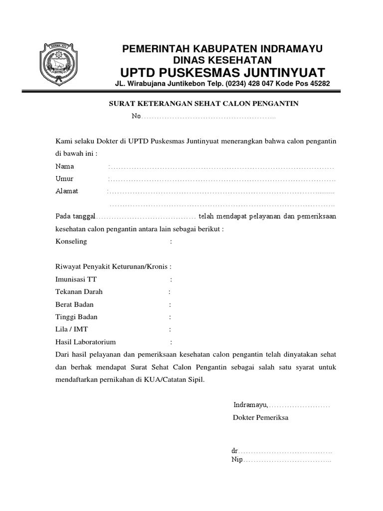 Surat Keterangan Sehat Bagi Catin Docx
