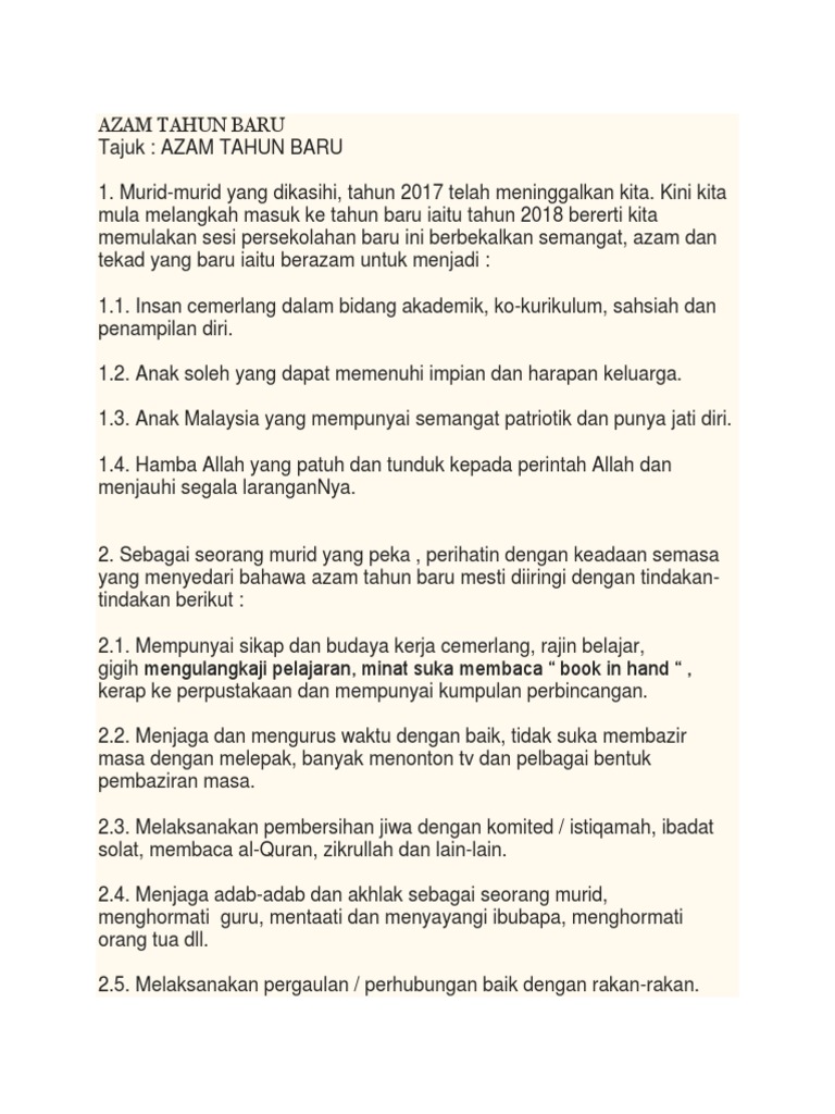 Contoh Azam Tahun Baru 2018