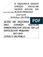 Actas de Segunda Sesion Del Consejo Escolar Participacion Social en La Educacion Periodo