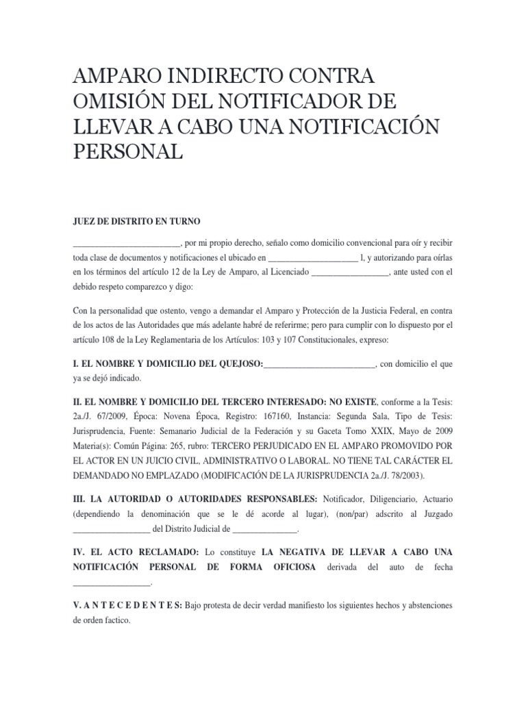 Amparo por Omisión de Notificación Personal | PDF | Caso de ley ...