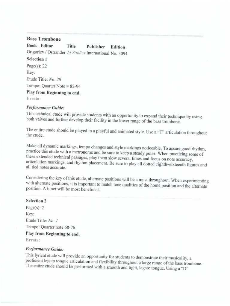 Bass Trombone Etudes 2015 PDF PDF