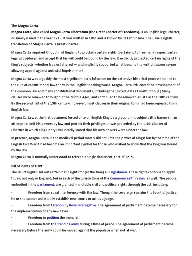 The Magna Carta Magna Carta, Also Called Magna Carta Libertatum (The ...