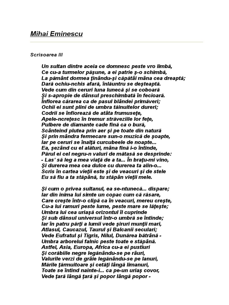 Scrisoarea Iii M Eminescu