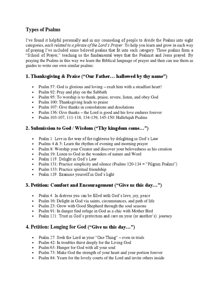 Types of Psalms | PDF | Psalms | Prayer