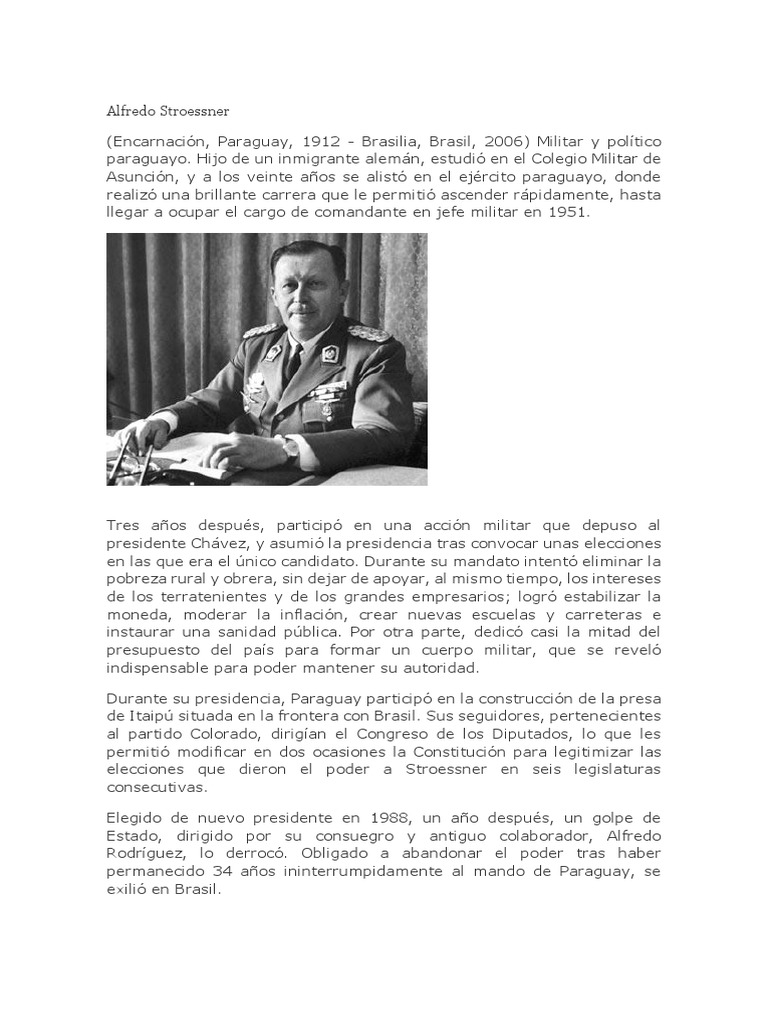 Alfredo Stroessner 2 PDF Formas de gobierno Gobierno