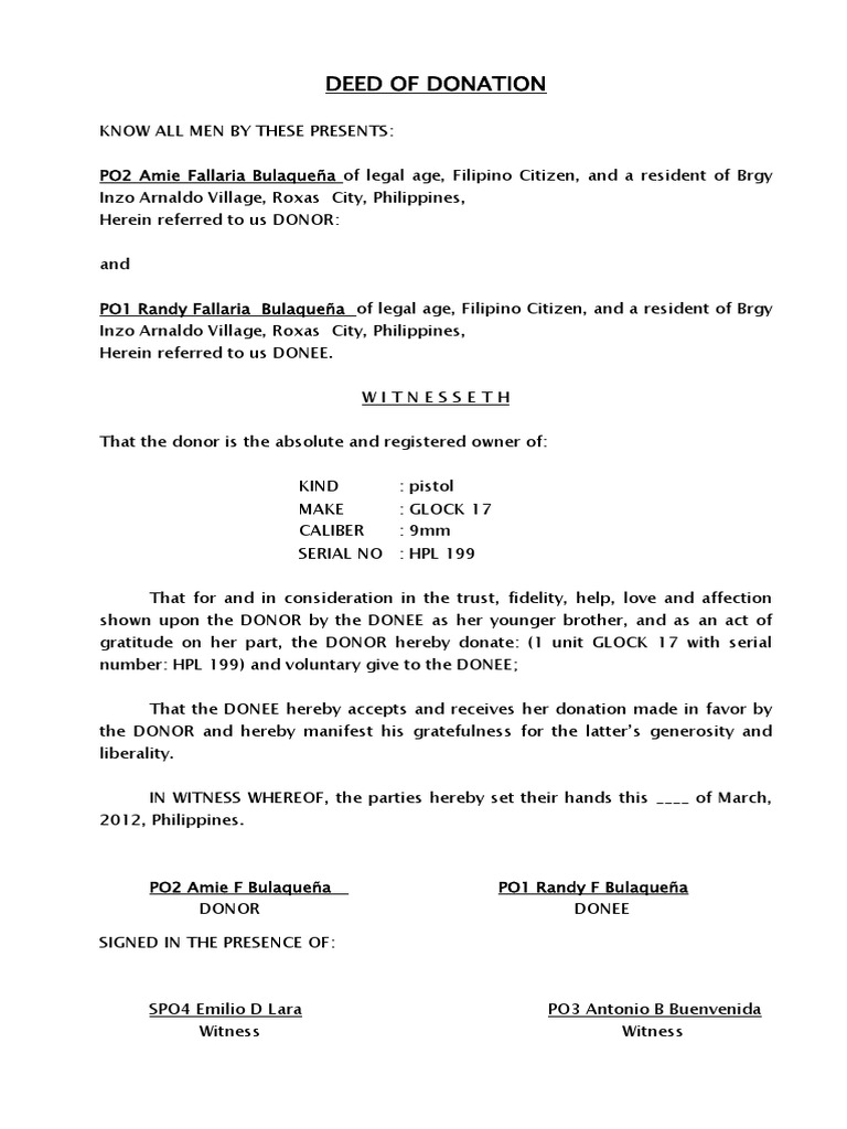 Deed of Donation - Firearm | PDF | Government Information | Government