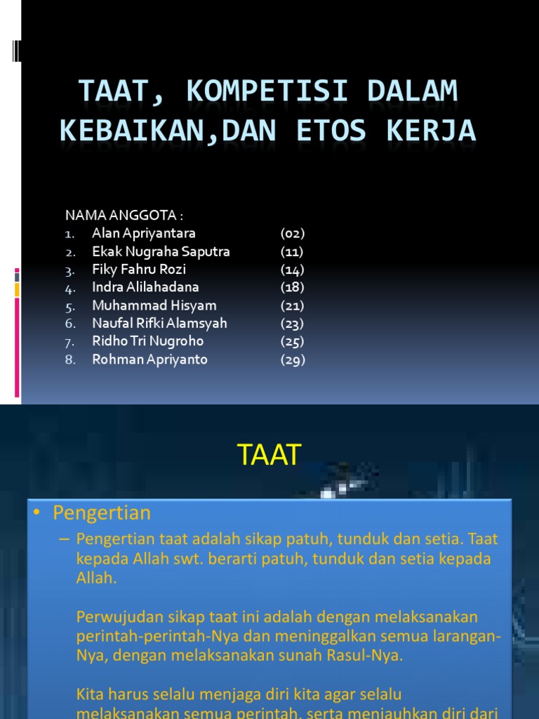 Taat Kompetisi Dalam Kebaikan Etos Kerja