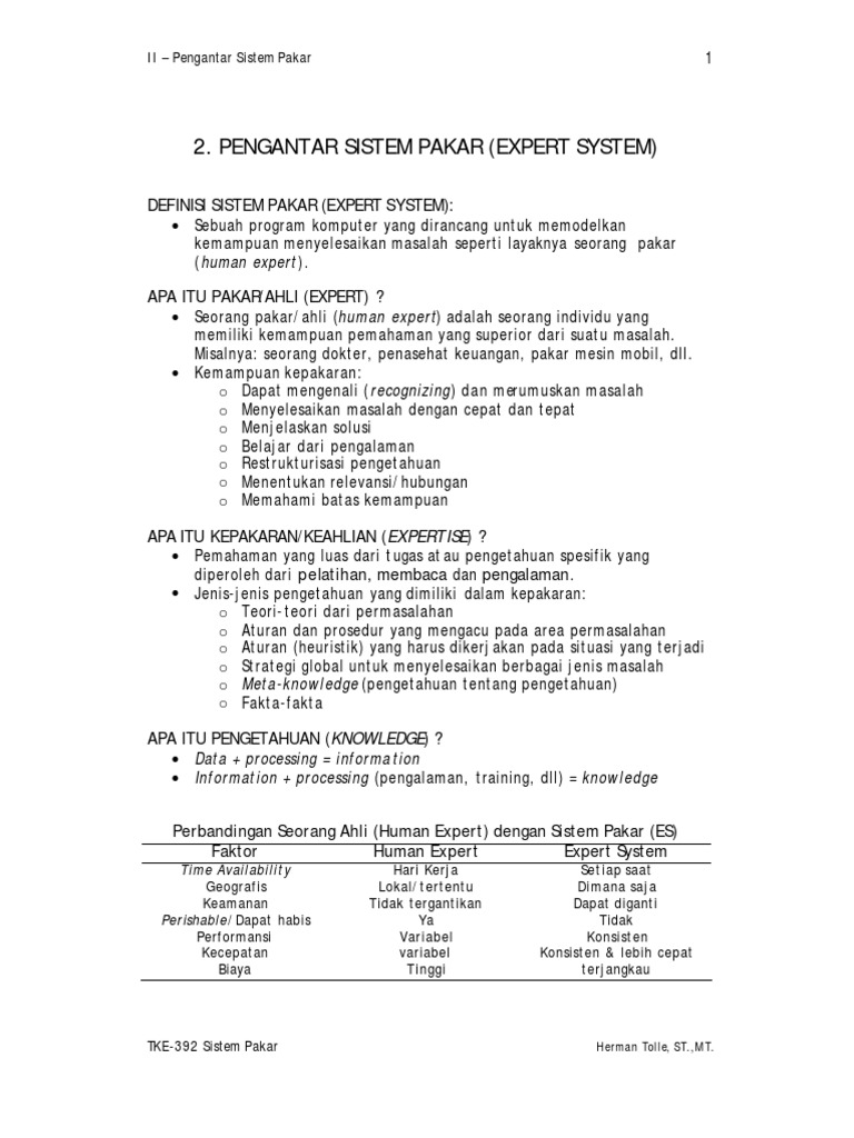 Definisi Sistem Pakar Expert System Pdf