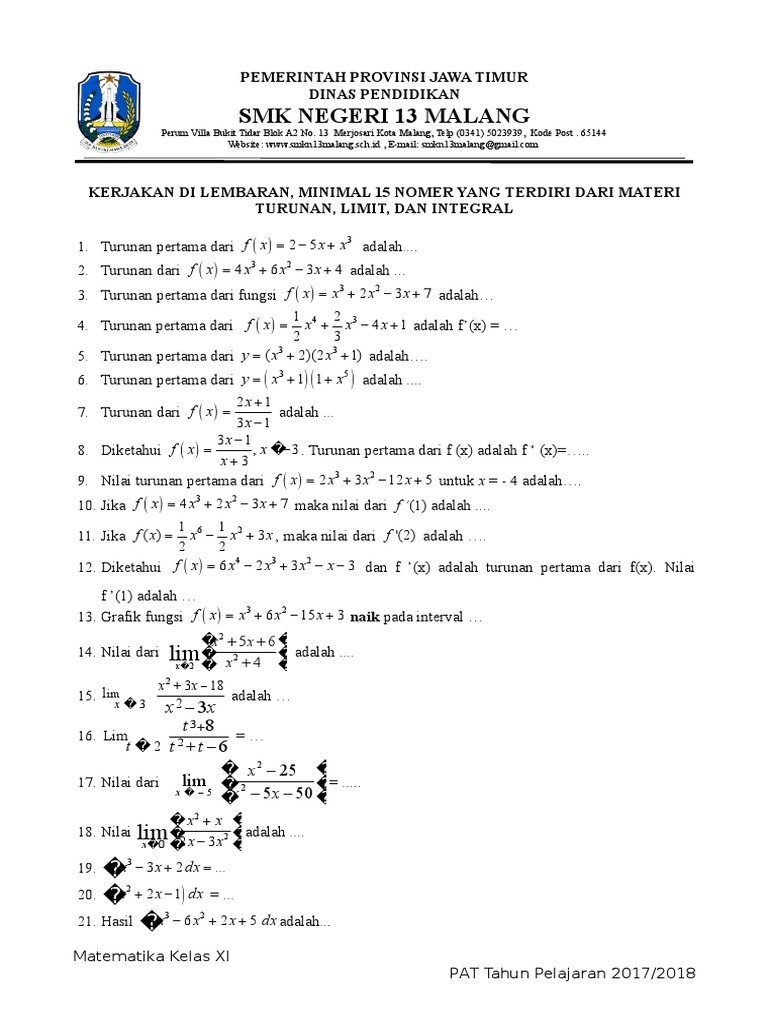 Soal Uas Matematika Kelas Xi
