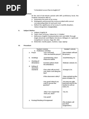 A Detailed Lesson Plan in English III Essay