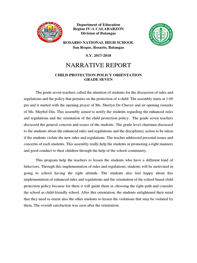 Child Protection Policy Orientation Report | PDF