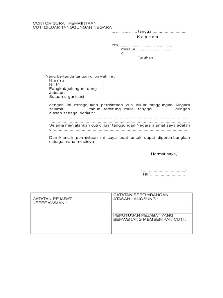 Contoh Surat Cuti Asn