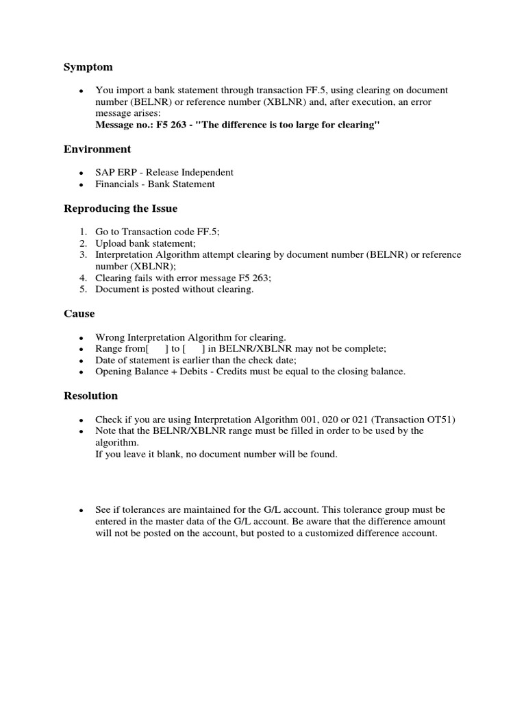 F5 263 The Difference Is Too Large For Clearing PDF Debits And
