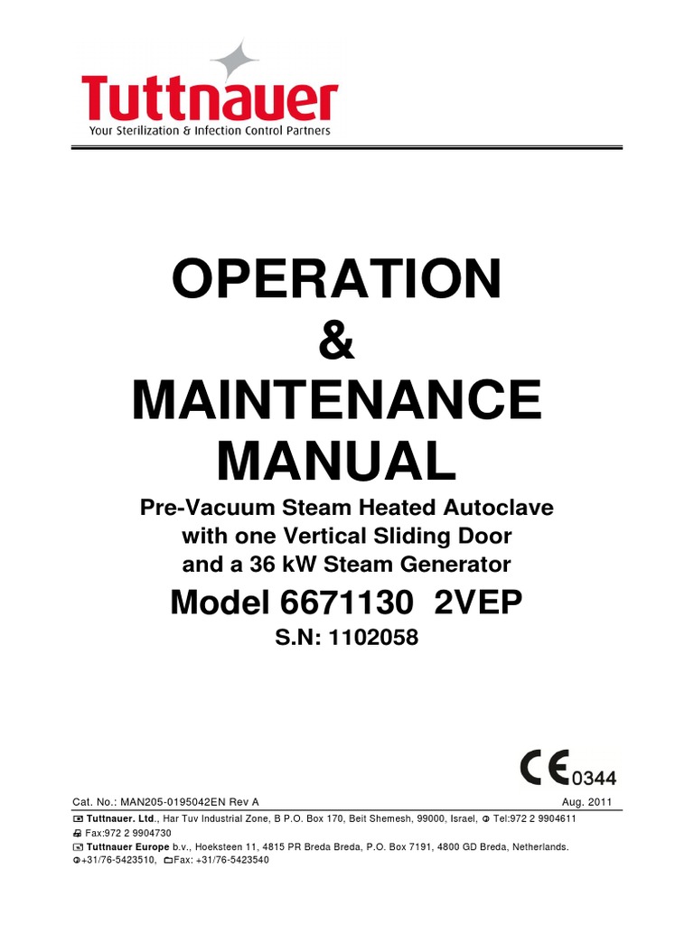 Tuttnauer 6671130 Autoclave User and Maintenance Manual PDF