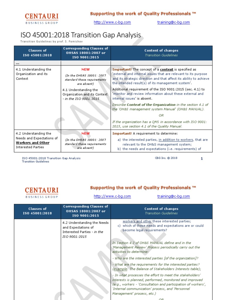 ISO 45001 Transition Gap Analysis Preview PDF | PDF | Iso 9000 ...