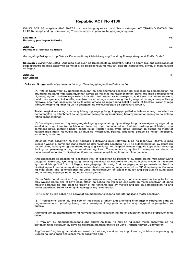 Ra 4136 Land Transportation Code PDF