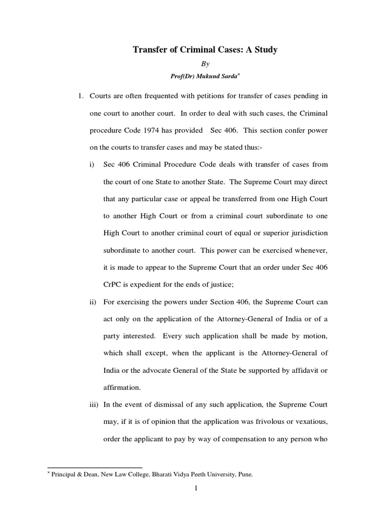 Transfer of Criminal CasesProf DR Mukund Sarda PDF PDF Supreme