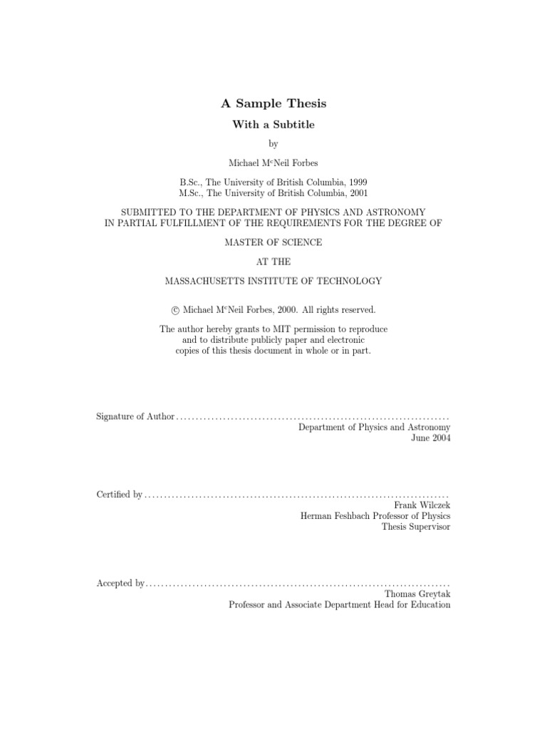 MIT Physics Thesis Sample Document | PDF | Thesis | Table Of Contents