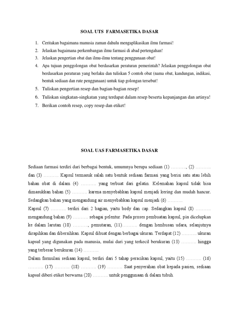 Soal Uts Farmasetika Dasar