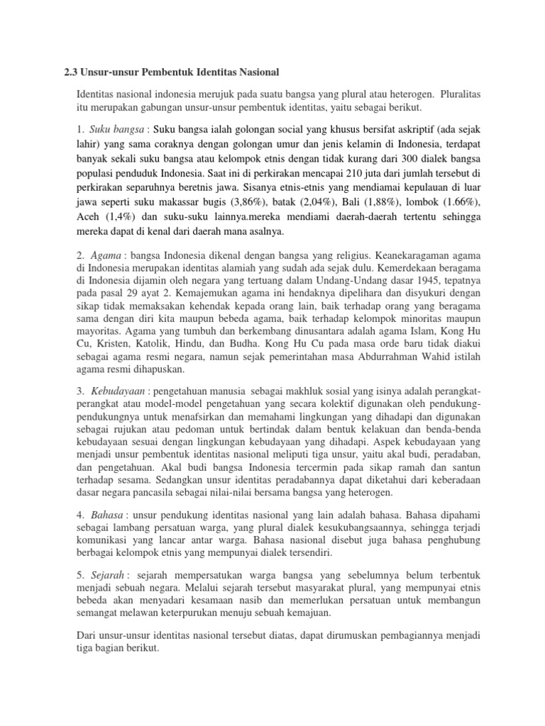 Unsur Unsur Pembentukan Identitas Nasional Berbagai Unsur