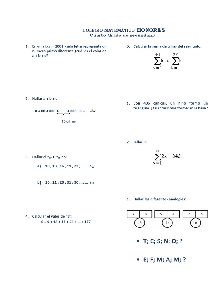 Razonamiento Matematico - Cuarto de Secundaria | PDF