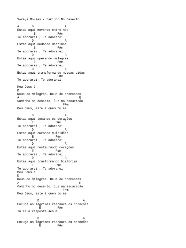 Te adorarei, Caminho No Deserto Soraya Moraes Letra Estás aqui movendo  entre nós Te adorarei, Te adorarei Estás aqui mudando destinos Te adorarei,  Te adorarei, By Atrevidos DA Mesa Torneios