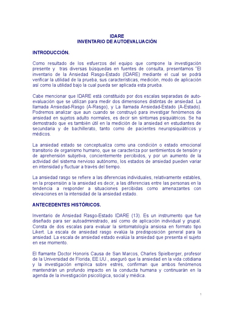 Test Idare | PDF | Ansiedad | Trastorno de ansiedad
