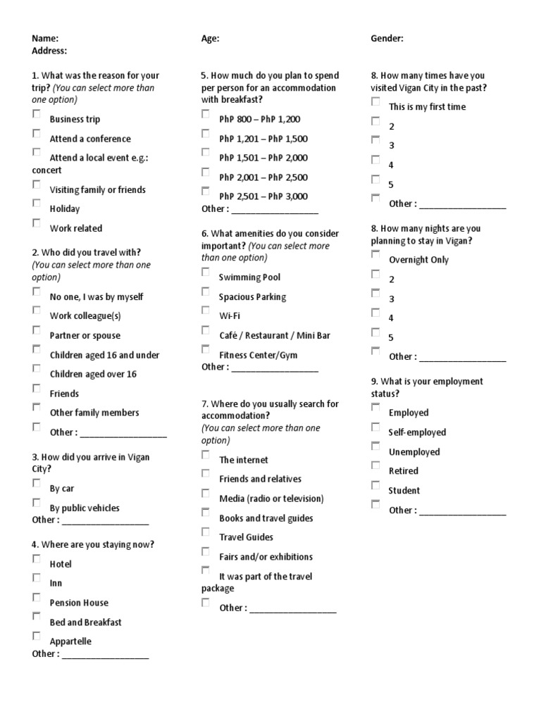Guide Questions For Survey PDF Business