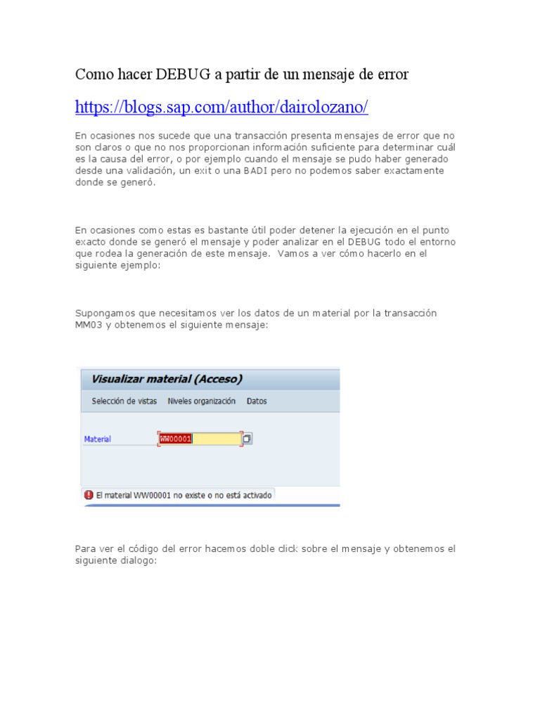 Como Hacer DEBUG A Partir De Un Mensaje De Error docx Desarrollo De