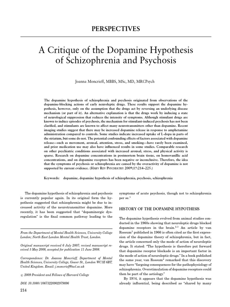 A Critique of The Dopamine Hypothesis of Schizophrenia and Psychosis ...