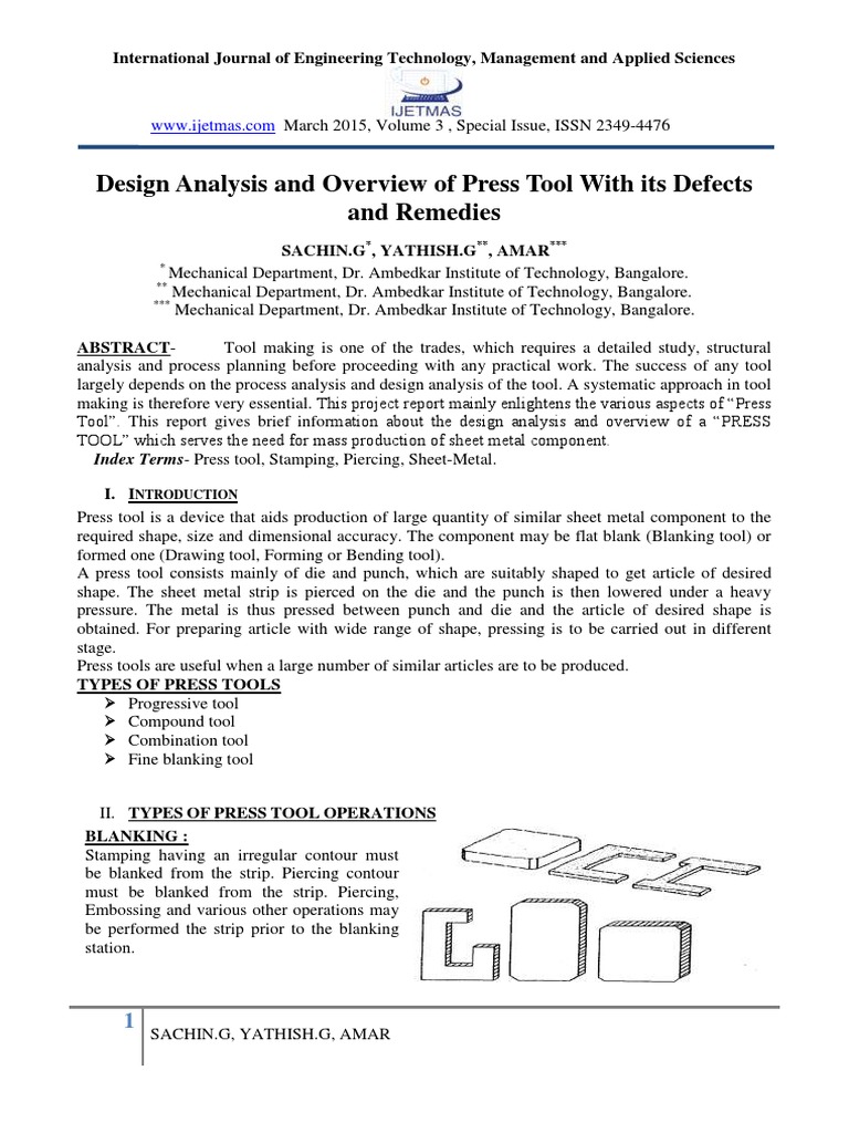 Design Analysis and Overview of Press Tool With Its Defects and