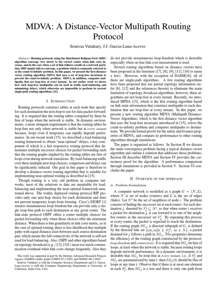 A DistanceVector Multipath Routing Protocol PDF Routing Router