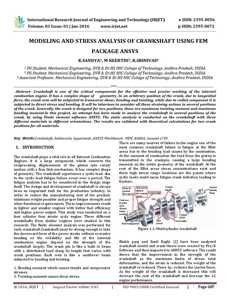 Modeling and Stress Analysis of Crankshaft Using Fem Package Ansys
