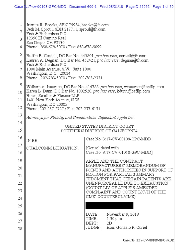 18-08-31 Apple Et Al. Motion For Partial Summary Judgment | PDF ...