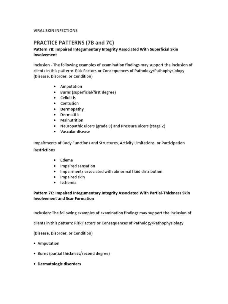 Practice Patterns (7B and 7C) : Pattern 7B: Impaired Integumentary ...