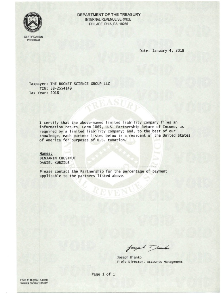 Mail-Chimp-Rsg Us Residency Certificate 2018 | Pdf