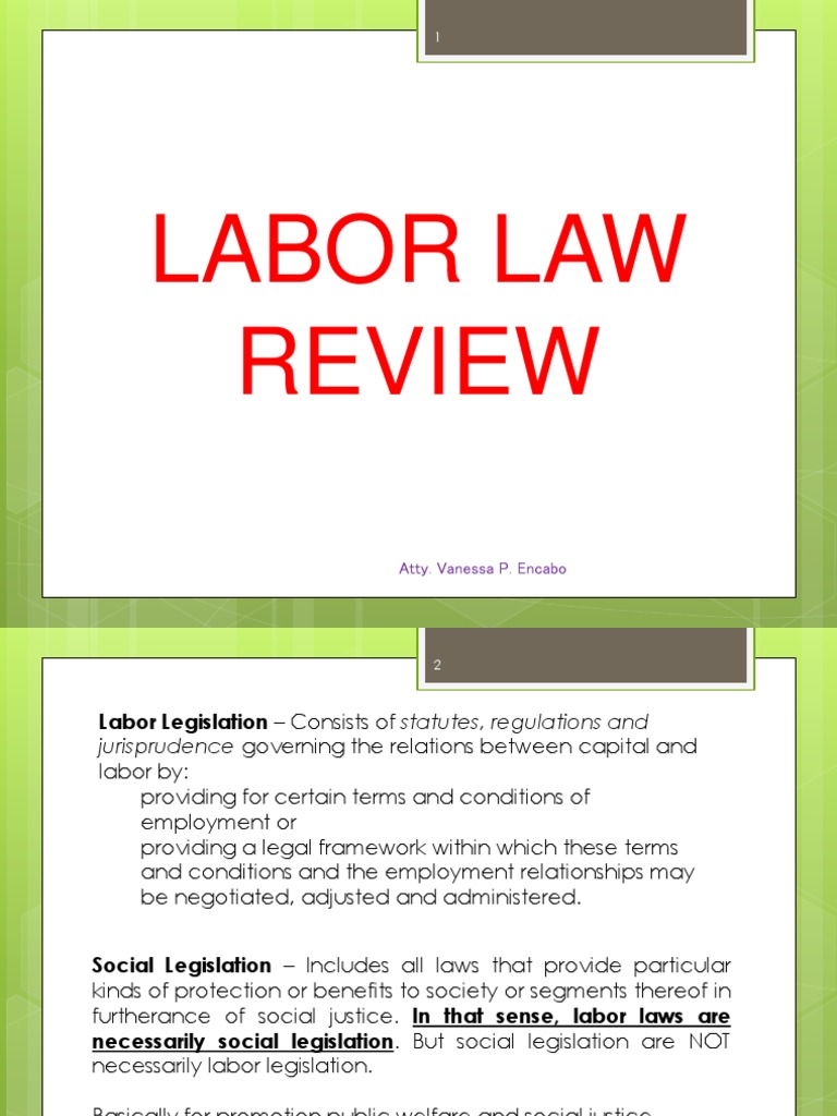 Labor Law Review Presentation 1 Pdf Apprenticeship Employment