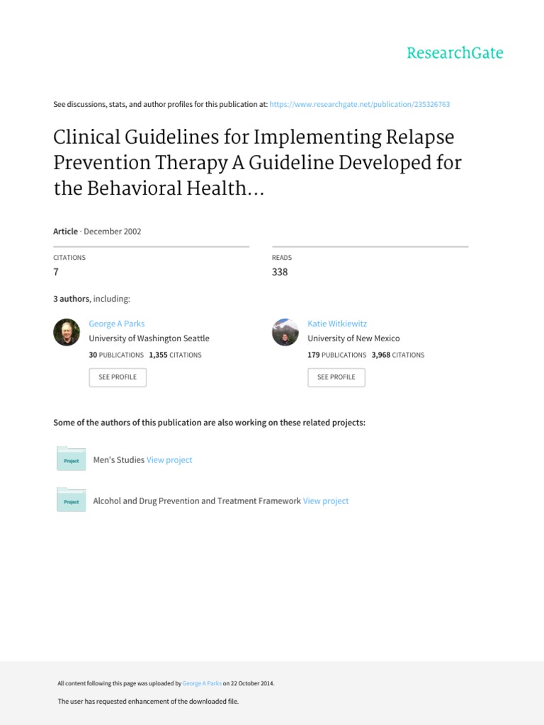 Relapse Prevention Therapy Guidelines | PDF | Relapse | Cognitive ...