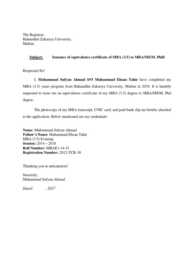 Application For Equivalence | PDF