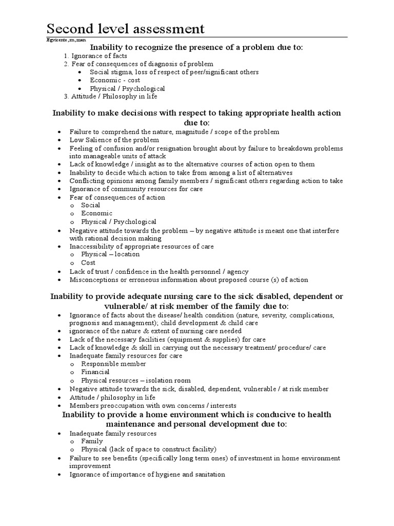 Second Level Assessment in Community Health | PDF | Health Care ...