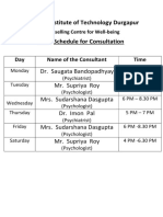 NIT Durgapur Counselling Centre Consultation Schedule