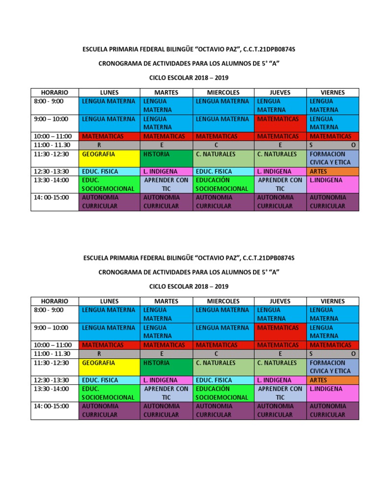HORARIO 5o. A | PDF | Ciencias sociales | Estudios de idiomas extranjeros